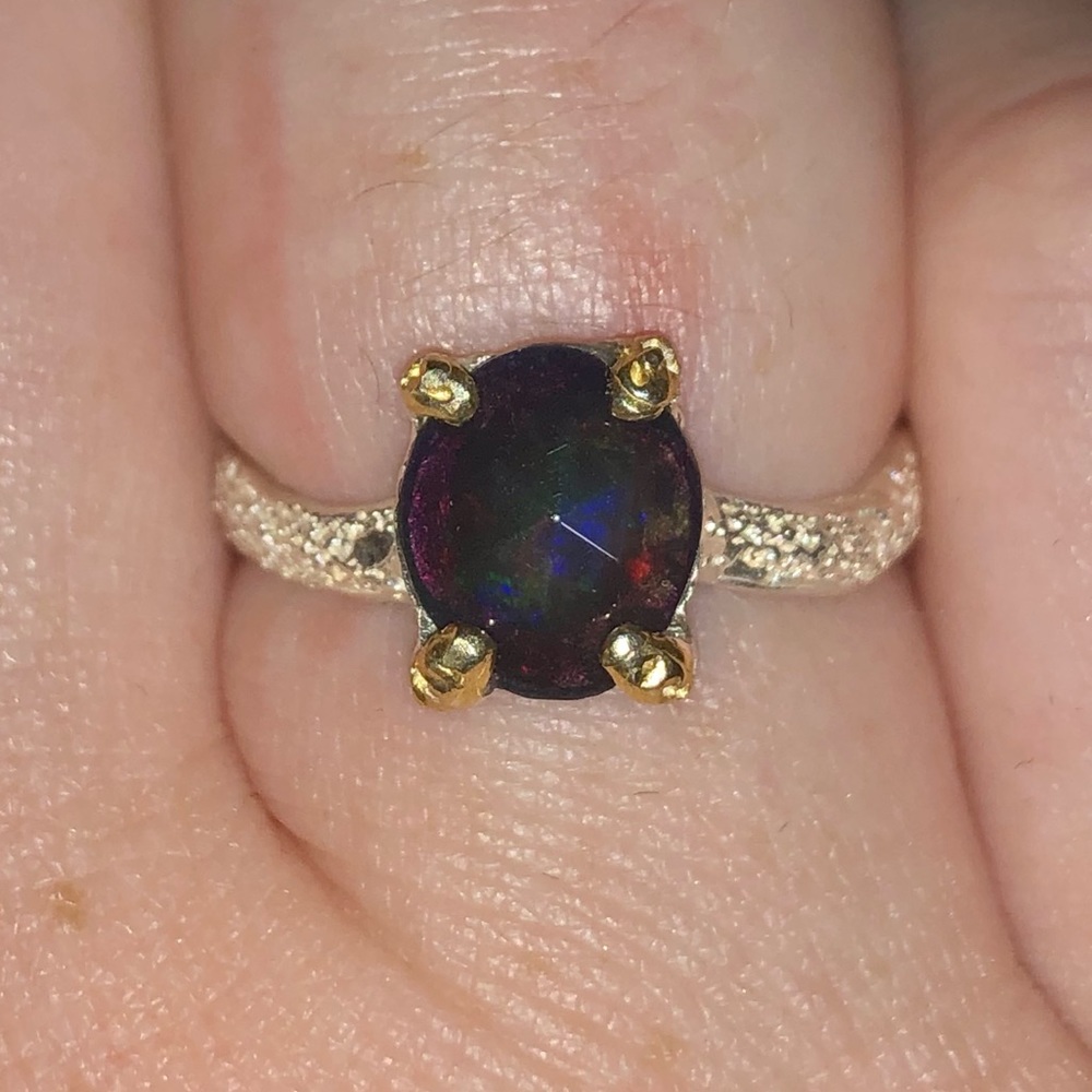 Sterling silver and genuine black opal ring size 9